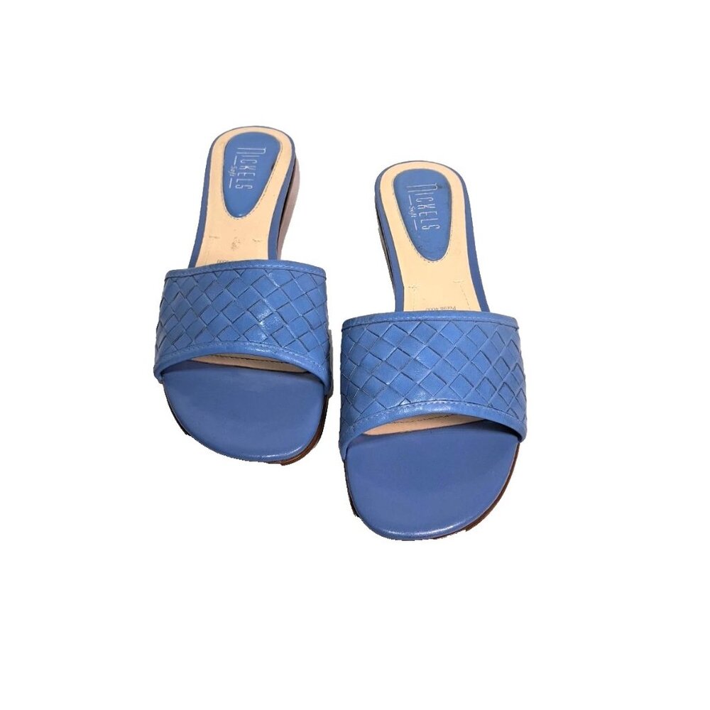 NICKLES PORON 4000 MADE IN BRAZIL BLUE SOFT LEATHER MID HEEL SANDALS SIZE 8M EUC